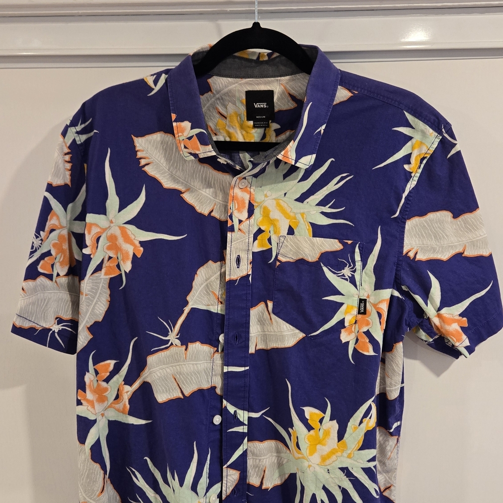 Vans Purple Floral Short-Sleeve Button Down Shirt